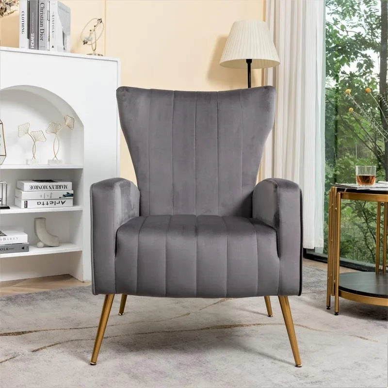 US Pride Furniture Modern Velvet Accent Chair for Living Room, Bedroom or Office with Stylish Metal Legs, Plush Upholsteall