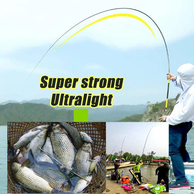 PAZA  Fishing Rod Carbon Fiber Telescopic Ultralight Stream Hand Carp Freshwater Feeder Pole 2.7/3.6/4.5/5.4/6.3/7.2M Tackle