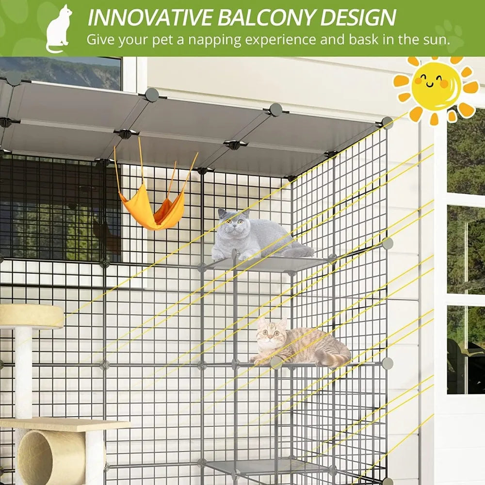 Cages Enclosure with Super Large Enter Door, 55.1Lx41.3Wx41.3H Cat House Balcony Playpen Platforms,DIY Kennels Crate