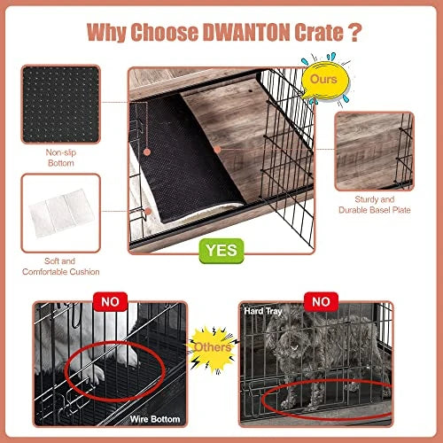 Dog Crate Furniture with Cushion, Wooden Dog Crate with Double Doors, Dog Furniture, Dog Kennel Indoor for Small/Medium/Large Do