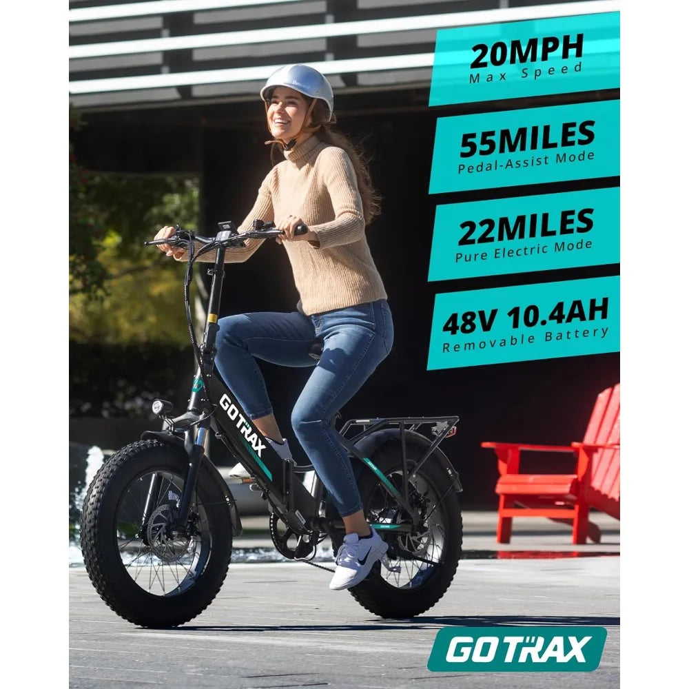 Folding Electric Bike with 55 Miles (Pedal-assist1) by 48V Battery, 20Mph Power by 500W, LCD Display and 5 Pedal-Assist Levels,