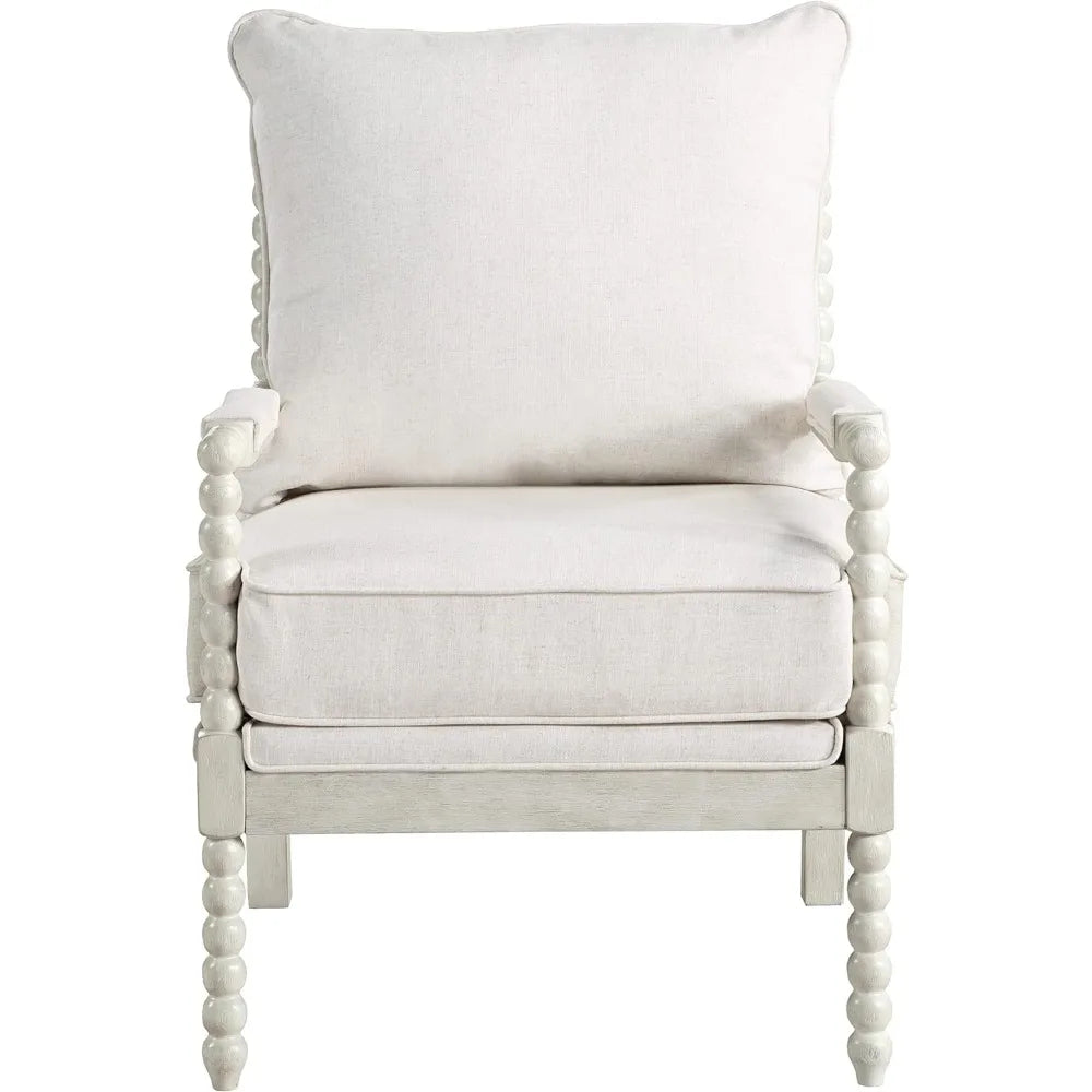 OSP Home Furnishings Kaylee Spindle Accent Chair with Antique Wood Frame, 26.5” W x 32.25” D x 37” H, White Linen Fabric