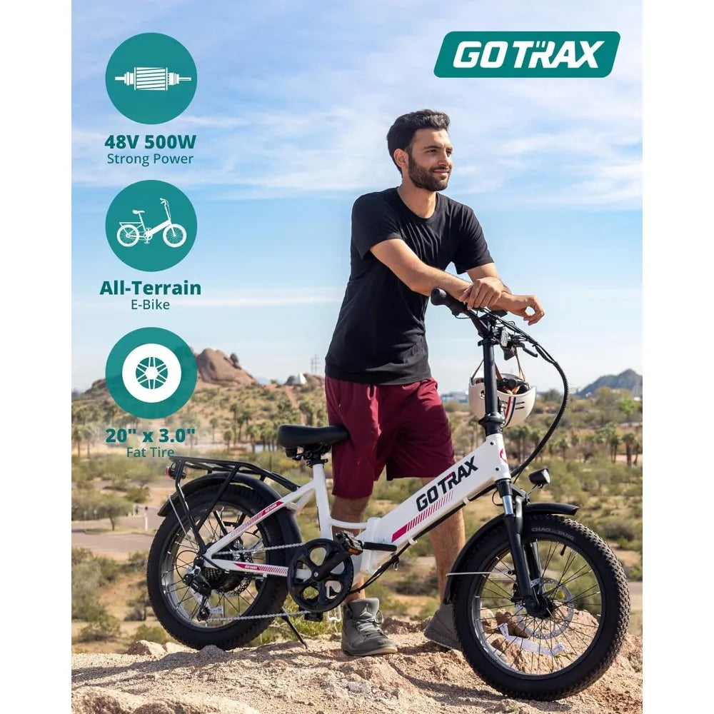 Folding Electric Bike with 55 Miles (Pedal-assist1) by 48V Battery, 20Mph Power by 500W, LCD Display and 5 Pedal-Assist Levels,