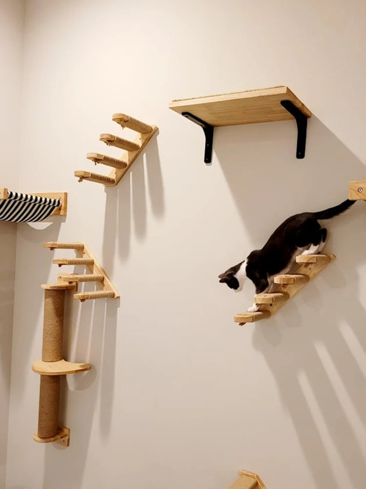 Wall Mounted Cat Climbing Shelf Steps Wall Furniture Stairway With Sisal Rope Scratching Post Tree for Cats Kitten Sleeping