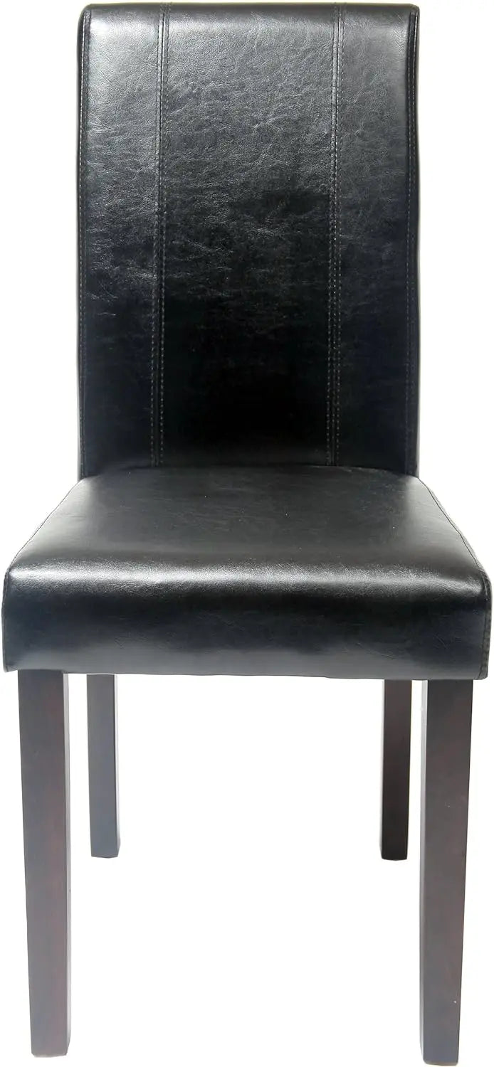 Urban Style Solid Wood Leatherette Padded Parson Chair, Black, Set of 2, Accent Dinning chair