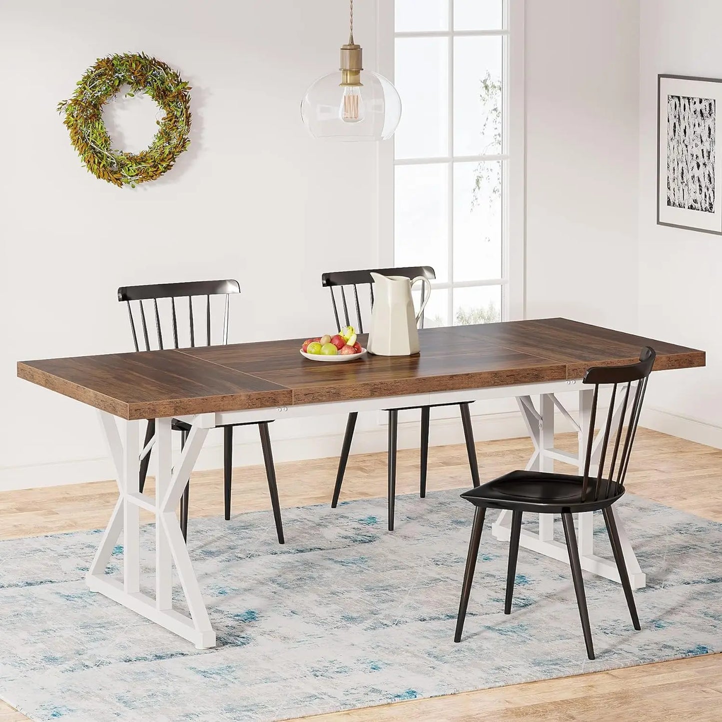 Dining Table for 6 People,70.8-Inch Rectangular Wood Dining Table,Rustic Kitchen Table with Heavy Duty Metal Legs forDining Room