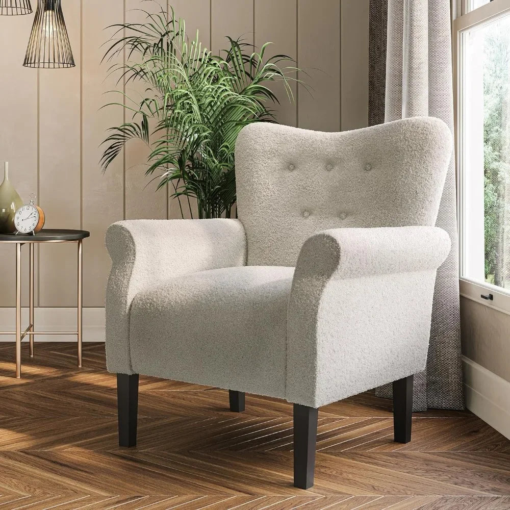 Accent Chairs for Living Room, Upholstered Wingback Chair Padded Armrest Single Sofa Club Chair, Wooden Legs High Back Armchair