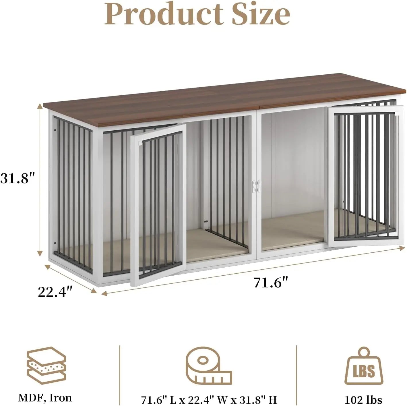 Steel Frame Dog Crate with Double Doors, Heavy Sturdy Dog Kennel for Small Medium Large Dog, Indoor Double Dog Cage