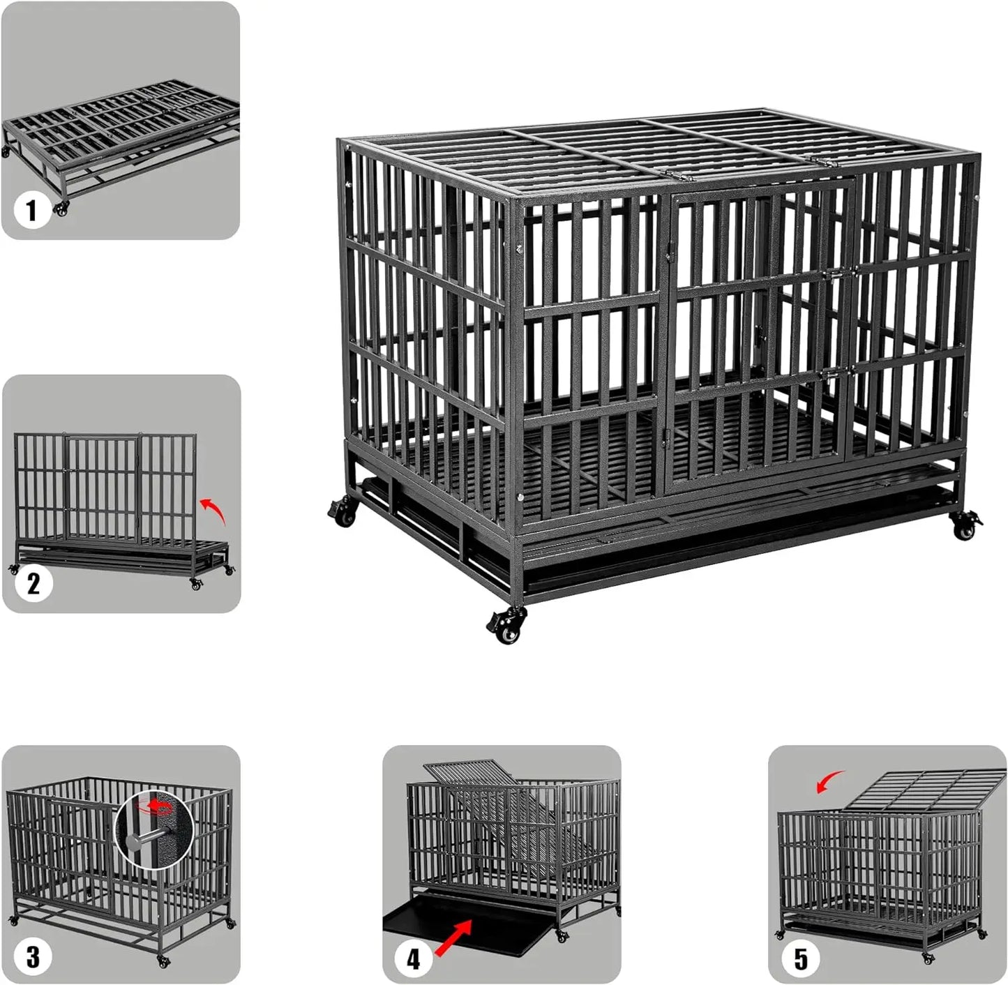 Double Door, and Removable Tray - Escape-Proof Kennel for Large Dogs with High Anxiety - Extra Large XL XXL Size