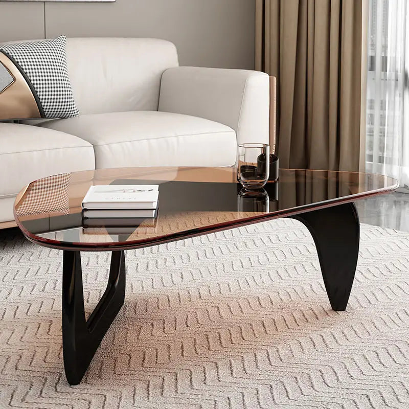 Transparent Tempered Glass Coffee Tables Oval Drop Tables Solid Wood Center Table for Living Room Modern Minimalist Tea Table