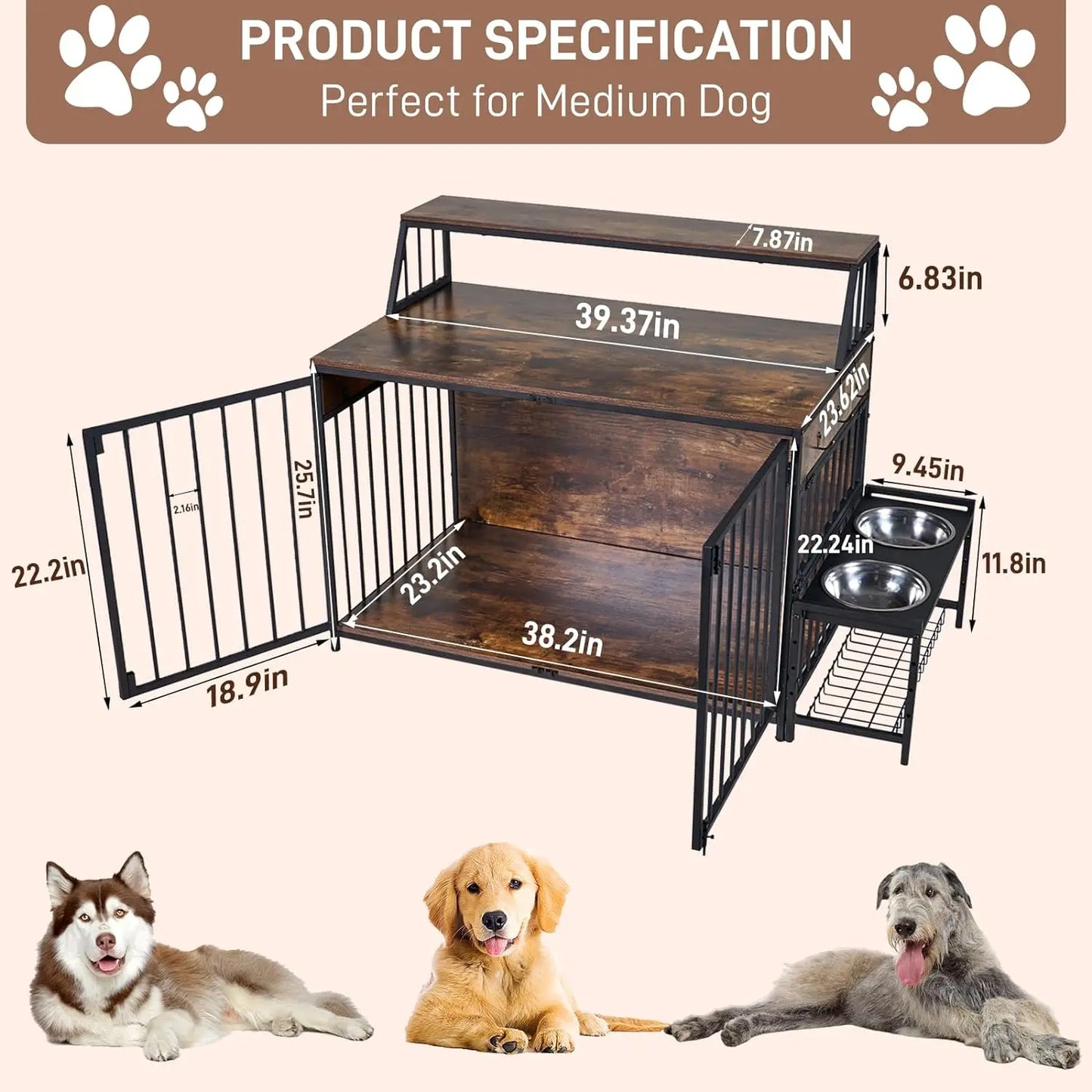 Large Dog Crate Furniture, Heavy Duty Dog Kennel Furniture for Large Dog, Furniture Style, Wooden Side Table Dog Crate Cage