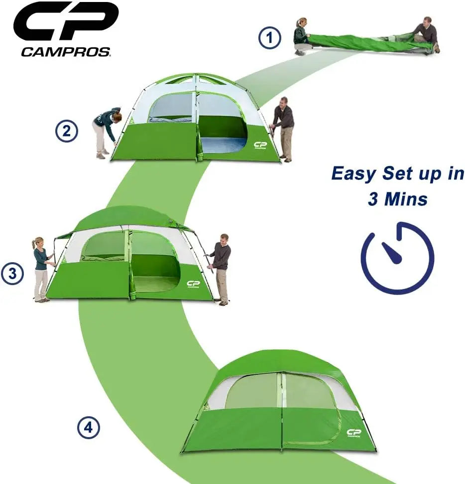 camping equipment, 6-Person-Camping-Tents, Waterproof Windproof Tent with Top Rainfly, Double Layer,  Portable with Carry Bag