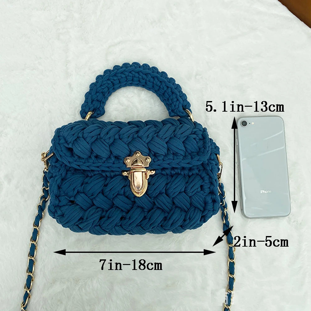 Fashion Rope Knitting Women Handbag Designer Chains Woven Shoulder Crossbody Bags for Women 2021 Small Square Flap Lady Purses