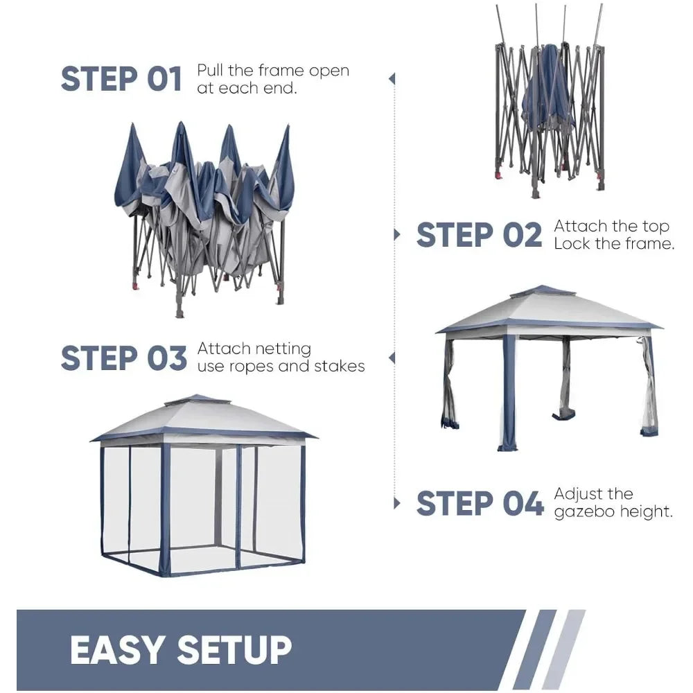 Gazebo Tent,Outdoor Tents for Parties with Mosquito Netting,11x11 FT canopy Heavy Duty Canopy Tent Patio Gazebos