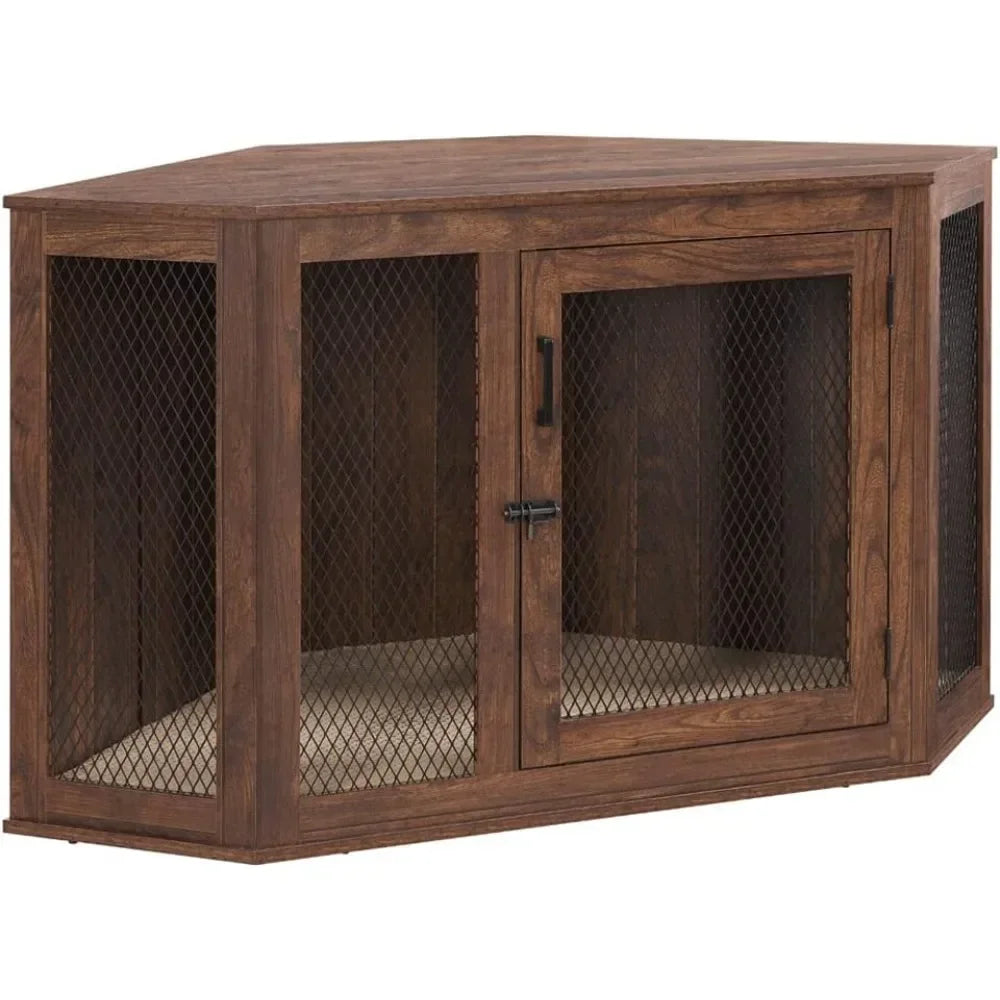 Medium To Large Dog Corner Kennel, Indoor Beautiful Puppy Kennel TV Station, Side Table and Bedside Table, Walnut Wood