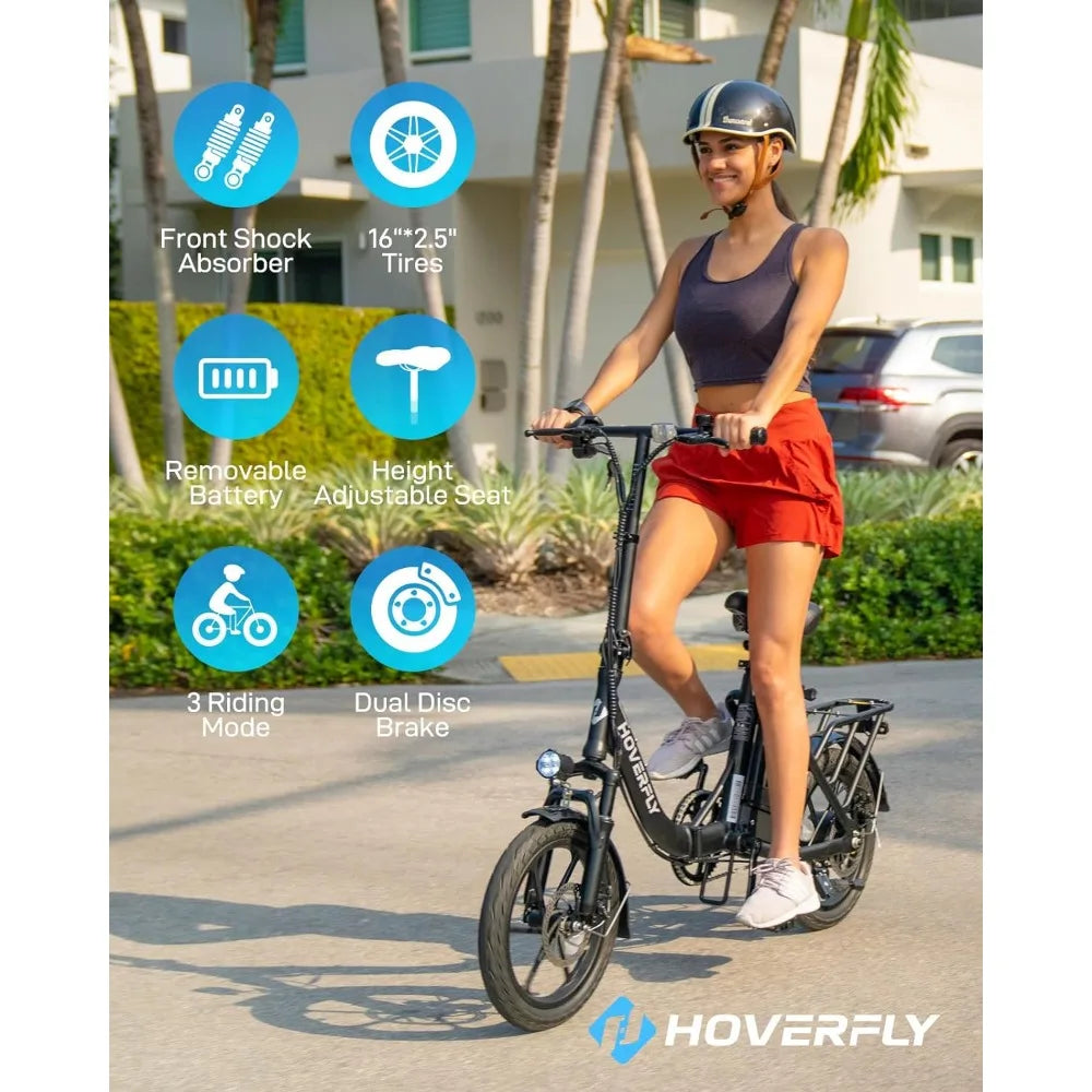 Folding Electric Bike, 25 Miles (Pedal-Assist) by 280.8Wh Battery, Max Speed 15.5Mph Power by Peak 500W