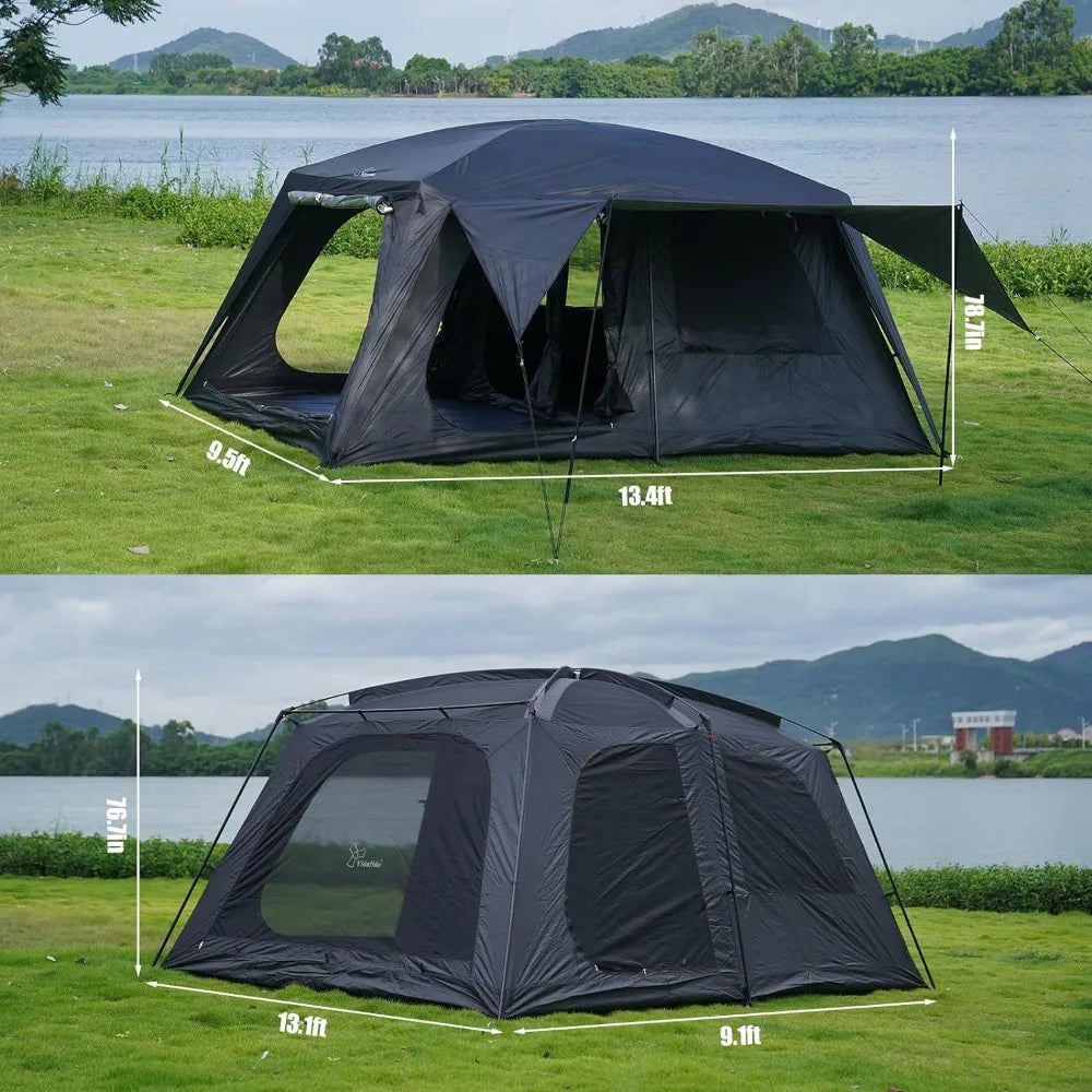 8-10 Person Camping Tent with 3 Door 2 Room Large Family Cabin Tents, Double Layer Waterproof Portable Glamping Tent