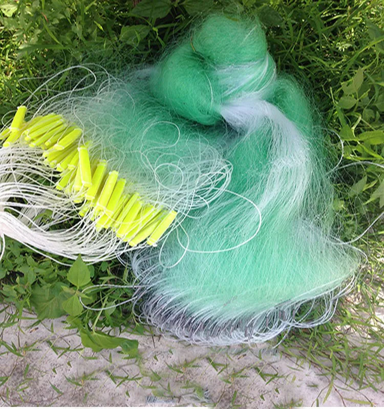 Lawaia 20M Green Silk Fishing Net 3-layer Mesh Gillnet with Long Lead Pendant Network Monofilament Gill Nets Fishing Accessories