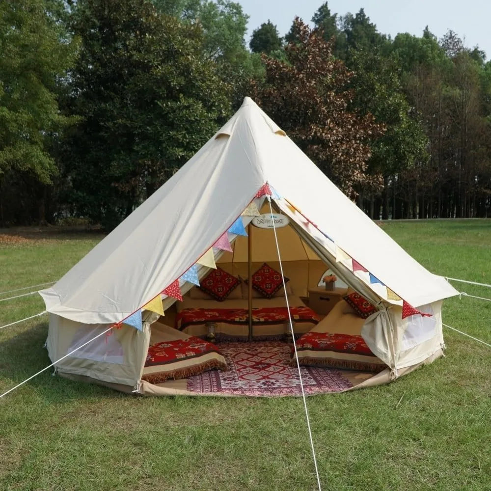 Tent Pyramid,4/5/6 Meter Lager Size Outdoor Waterproof Cotton Canvas Family Camping Bell Tent