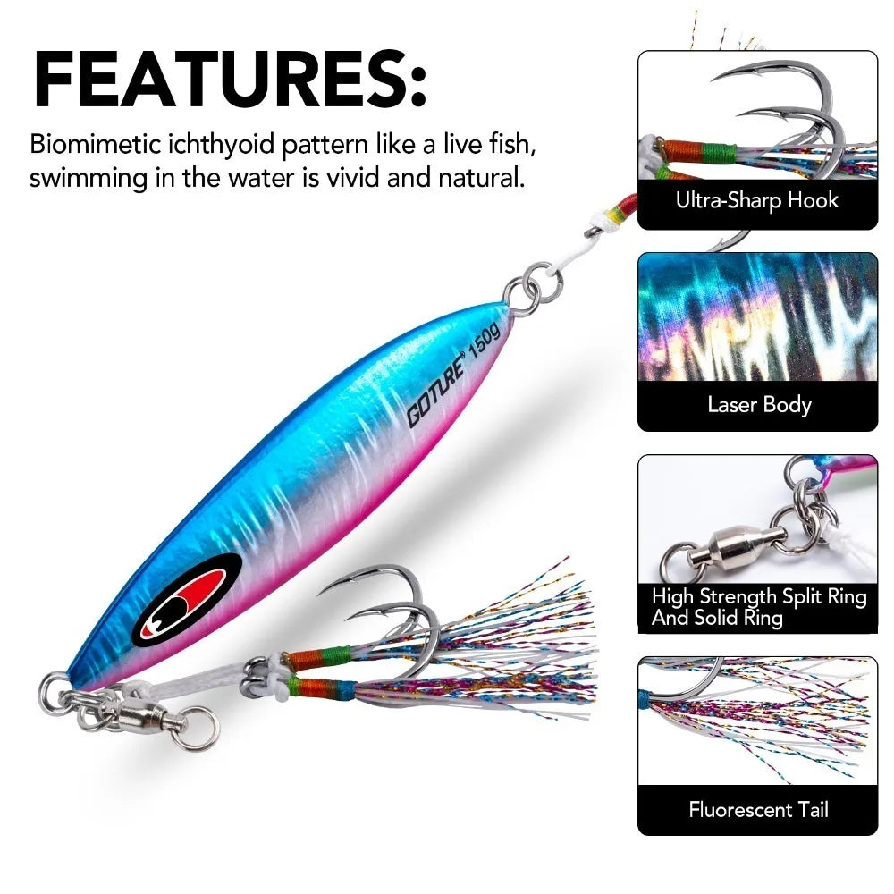 Goture 100/150/250g Metal Fishing Lure 3psc Jig Fishing Lure Slow Jig  Double Hooks Fishing Tackle Artificial Bait