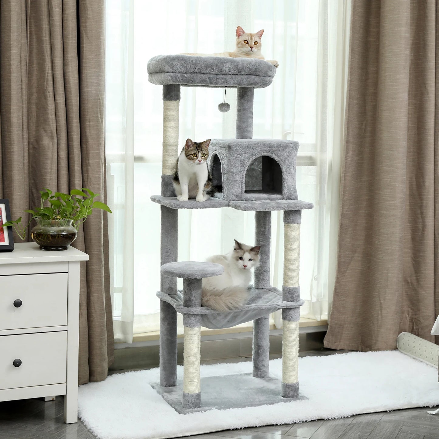 Luxury Cat Tree House Tower with Cabinet Solid Wood Cat Tree Posting Toy Multi-Level Kitten Cat Condo rascador gato arbre à chat