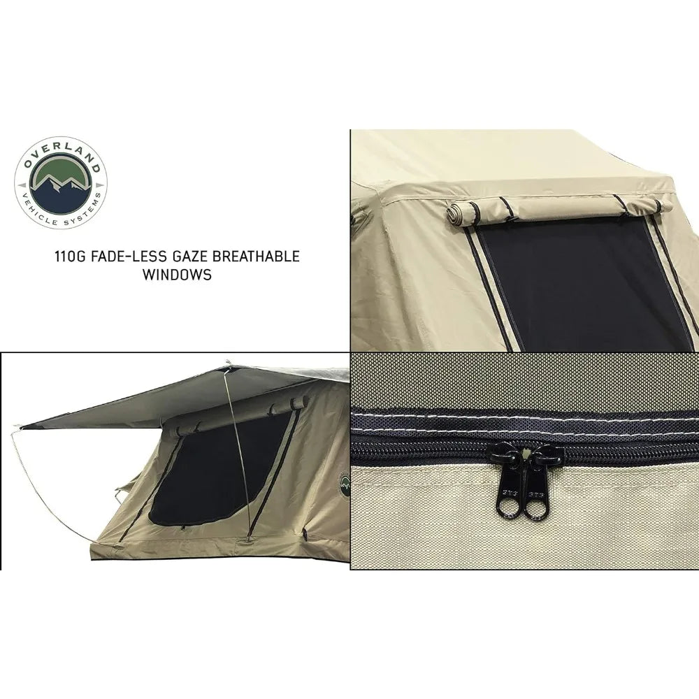 Tent for Car Roof Top , Marine Grade 600D Rip-Stop Polyester Water Proof, with Rain Fly Tan Base, Easy To Install Truck Tent