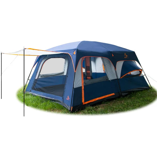 KTT Extra Large Tent 10-12 Person(A),Family Cabin Tents,2 Rooms,3 Doors and 3 Windows with Mesh,Straight Wall,Waterproof,Double