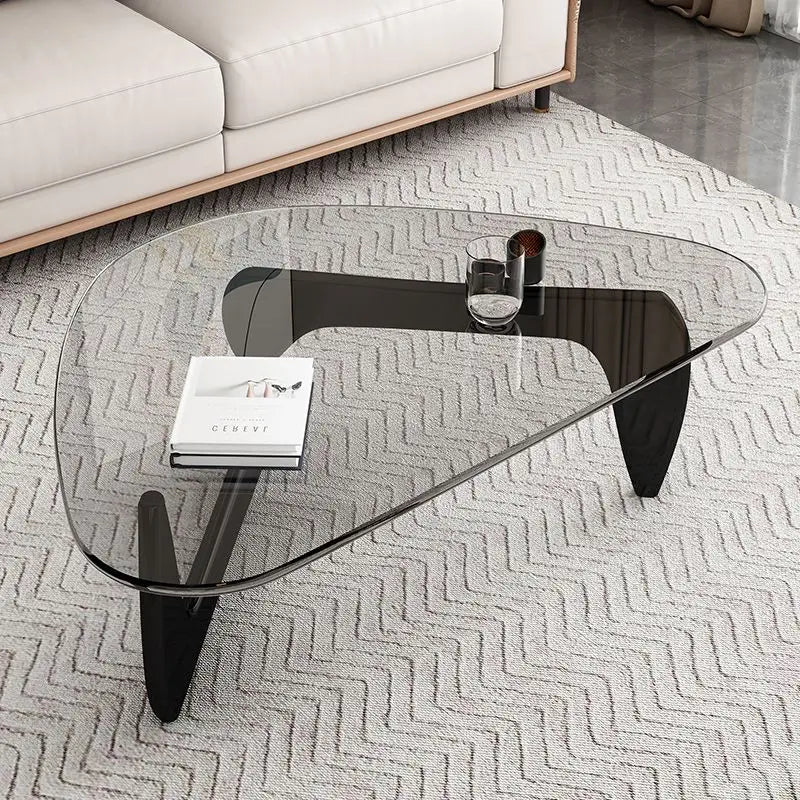 Transparent Tempered Glass Coffee Tables Oval Drop Tables Solid Wood Center Table for Living Room Modern Minimalist Tea Table