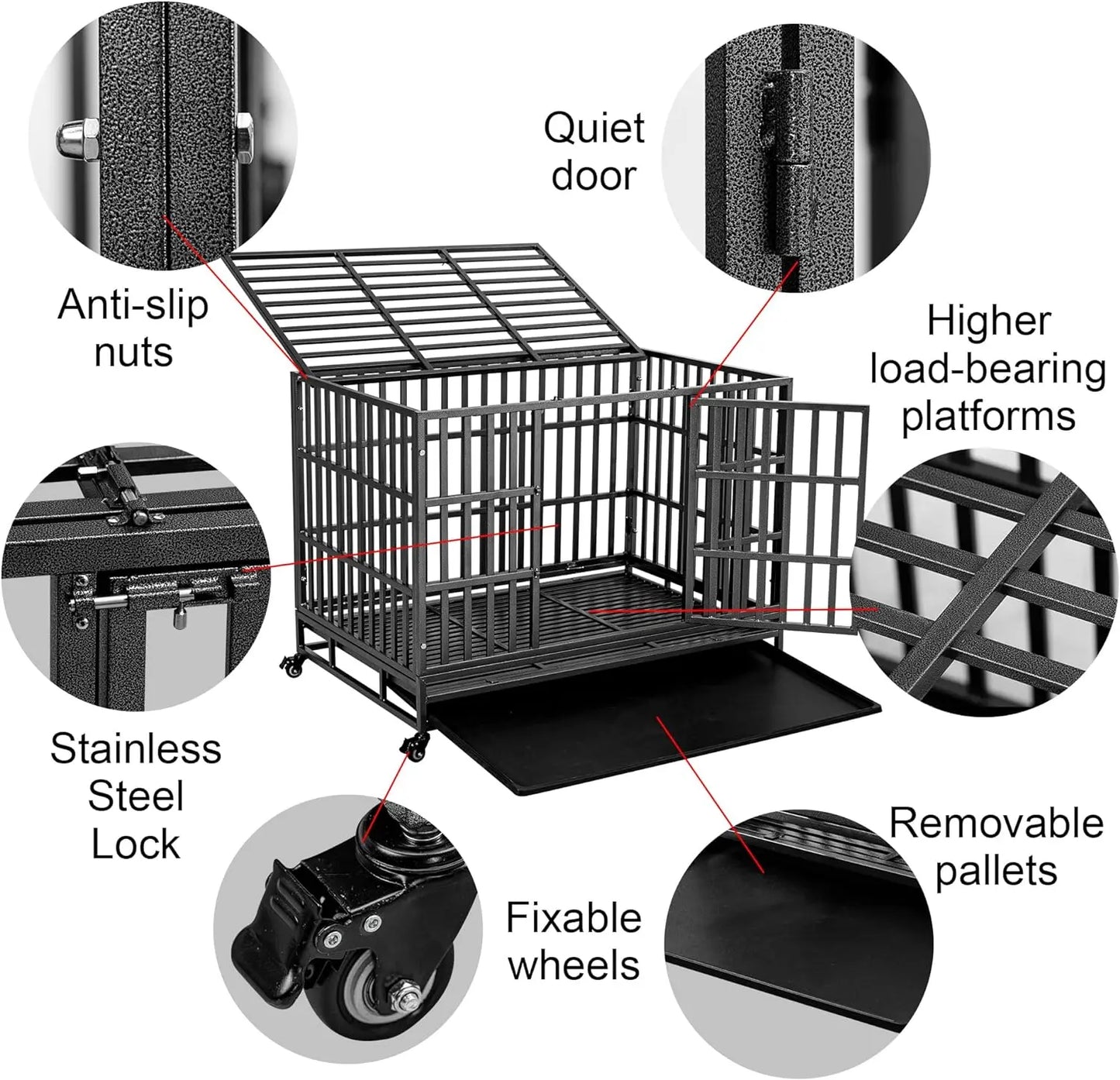 Double Door, and Removable Tray - Escape-Proof Kennel for Large Dogs with High Anxiety - Extra Large XL XXL Size