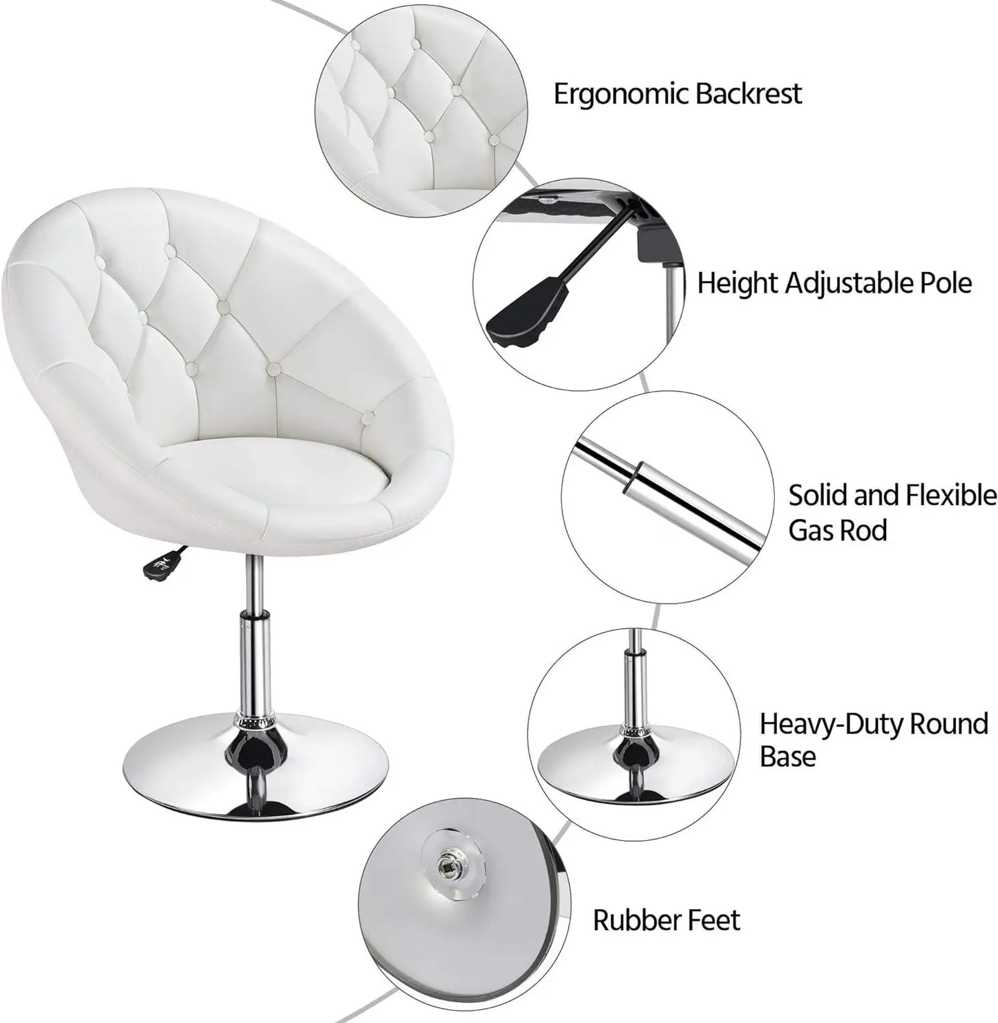 Vanity Chair Makeup Swivel Accent Chair Height Adjustable Round Back Tilt Chair with Chrome Frame for Makeup Room, Living Room