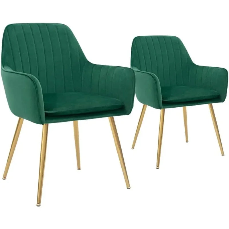 Furniture Modern Living Dining Room Accent Arm Chairs Club Guest with Gold Metal Legs, Set of 2, Green