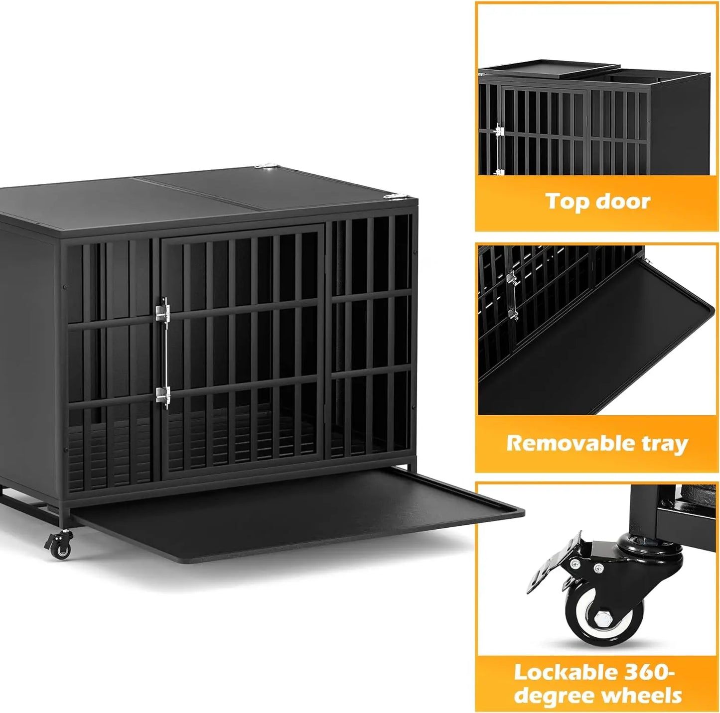 Indestructible Large Steel Kennel with Enclosed Design, Escape-Proof and Chew-Proof Pet Cage for High Anxiety Dogs