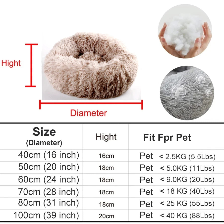 40-90cm Round Pet Bed for Large Dog Bed Super Soft Cat Bed Long Plush Dog House for Medium Dog House Winter Warm Sleeping