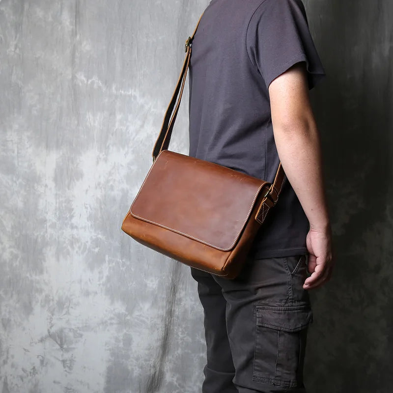 Retro Men's Genuine Leather One-shoulder Bag Head Layer Cowhide Cross Style Large Capacity Casual Messenger Bag