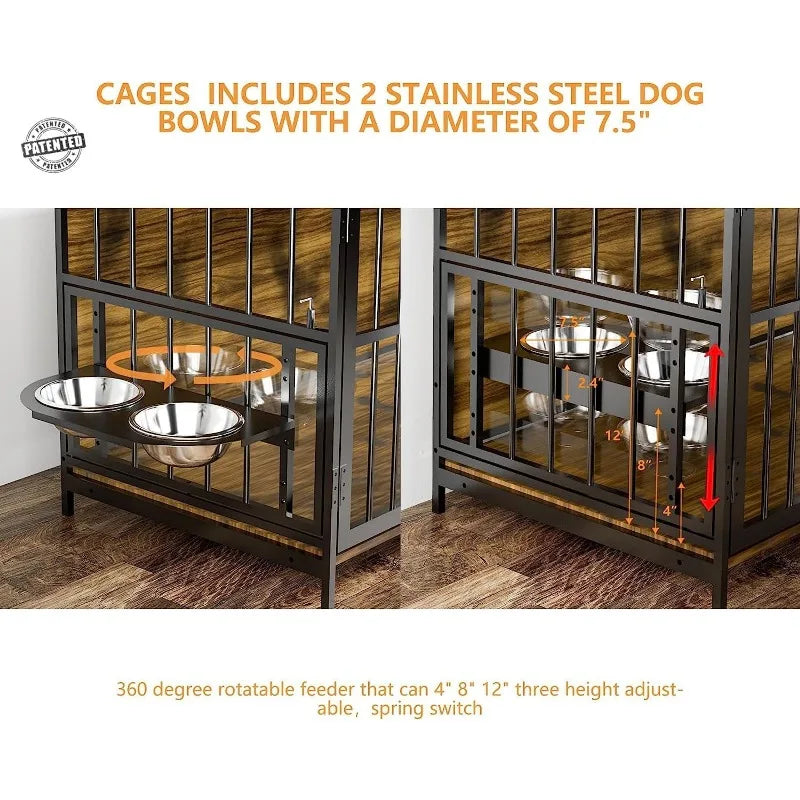 ROOMTEC Dog Crate Furniture-Style Cages for Small Dogs Indoor Heavy Duty Super Sturdy Dog Kennels with 2 Stainless Steel Bowls