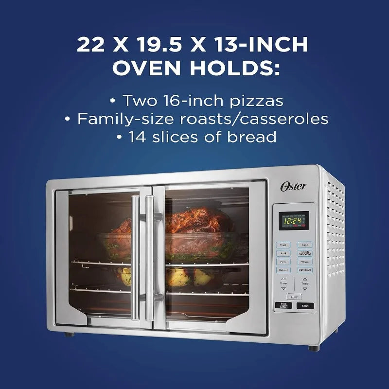 Convection Oven, 8-in-1 Countertop Toaster Oven, XL Fits 2 16" Pizzas, Stainless Steel French Door