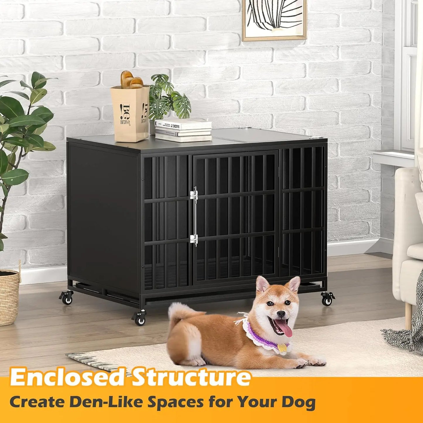 Indestructible Large Steel Kennel with Enclosed Design, Escape-Proof and Chew-Proof Pet Cage for High Anxiety Dogs