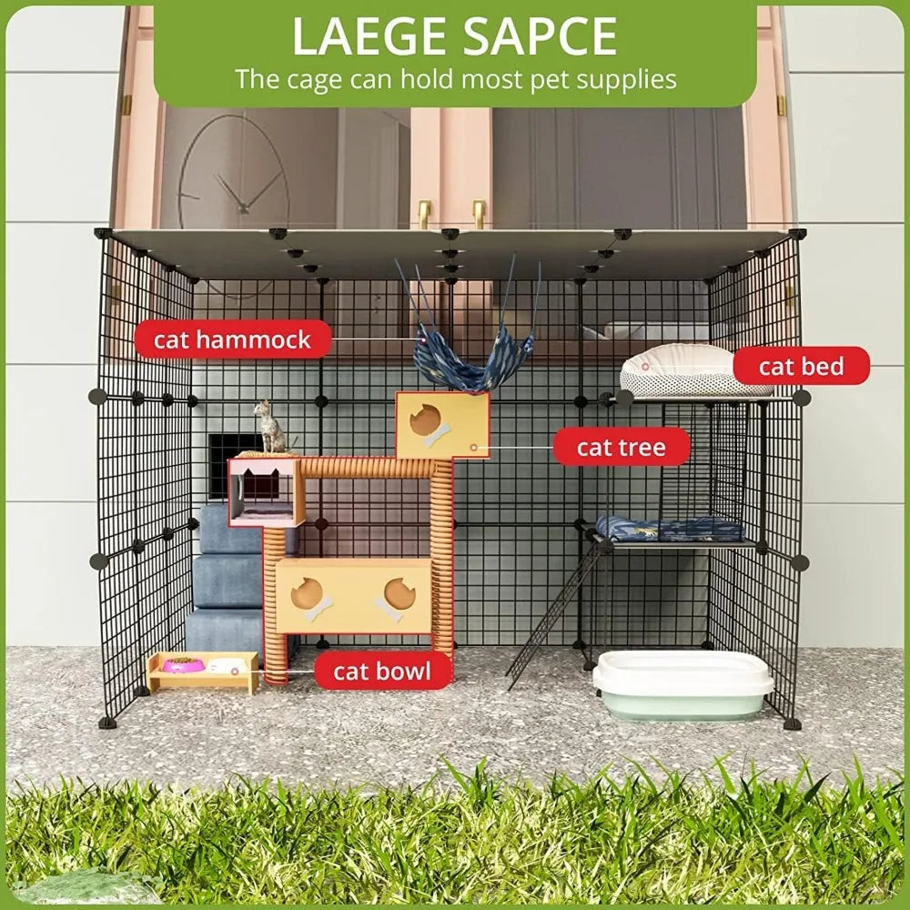 Cages Enclosure with Super Large Enter Door, 55.1Lx41.3Wx41.3H Cat House Balcony Playpen Platforms,DIY Kennels Crate