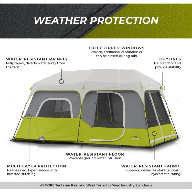 9 Person Instant Cabin Tent - 14' x 9', Green (40008)