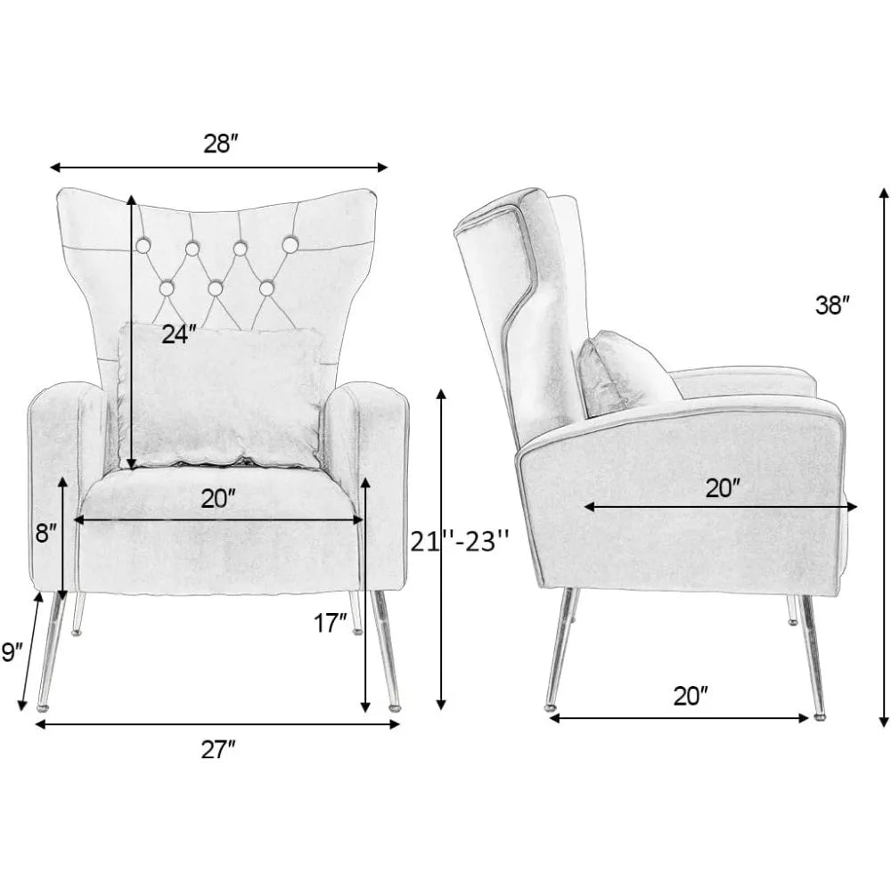 Living Room Chair Set of 2, Velvet Accent Chairs Armchair with Lumbar Pillow, Vanity Chairs with Golden Legs, Living Room Chair