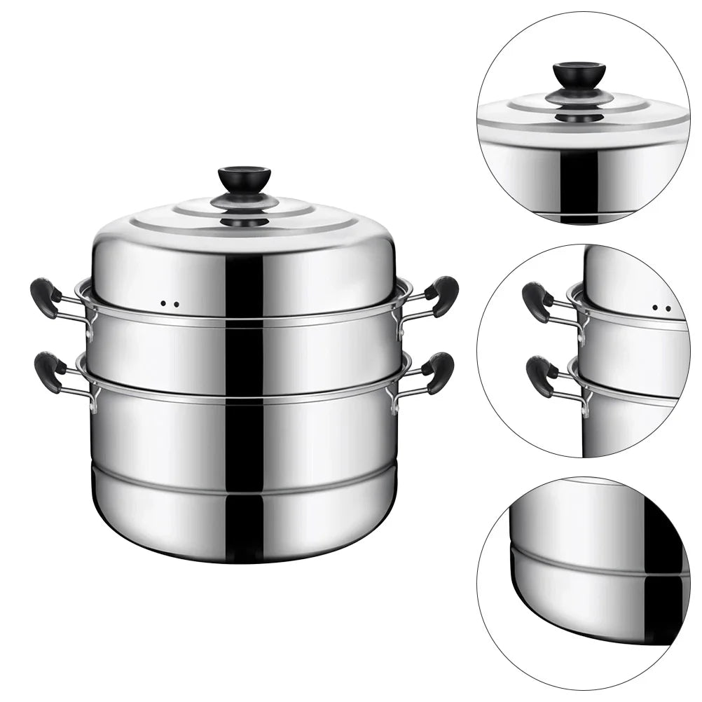 Stainless Steel Steamer Pot Steaming Cookware Stockpot Sauce Pot Three Layer Steamer Pot Soup Pot for Cooking