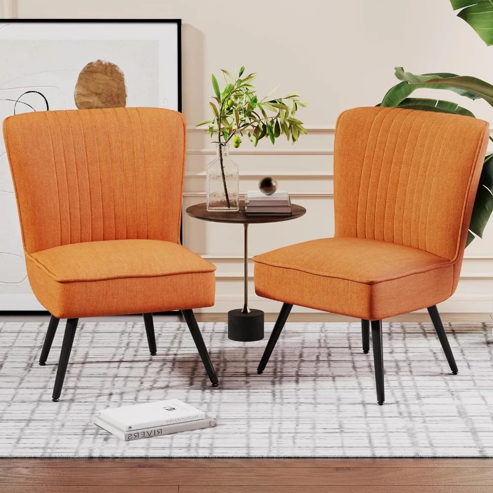 Orange Accent Chair Set of 2 Upholstered Living Room Chairs Modern Bedroom Furniture Sets Armless Slipper Club Chair