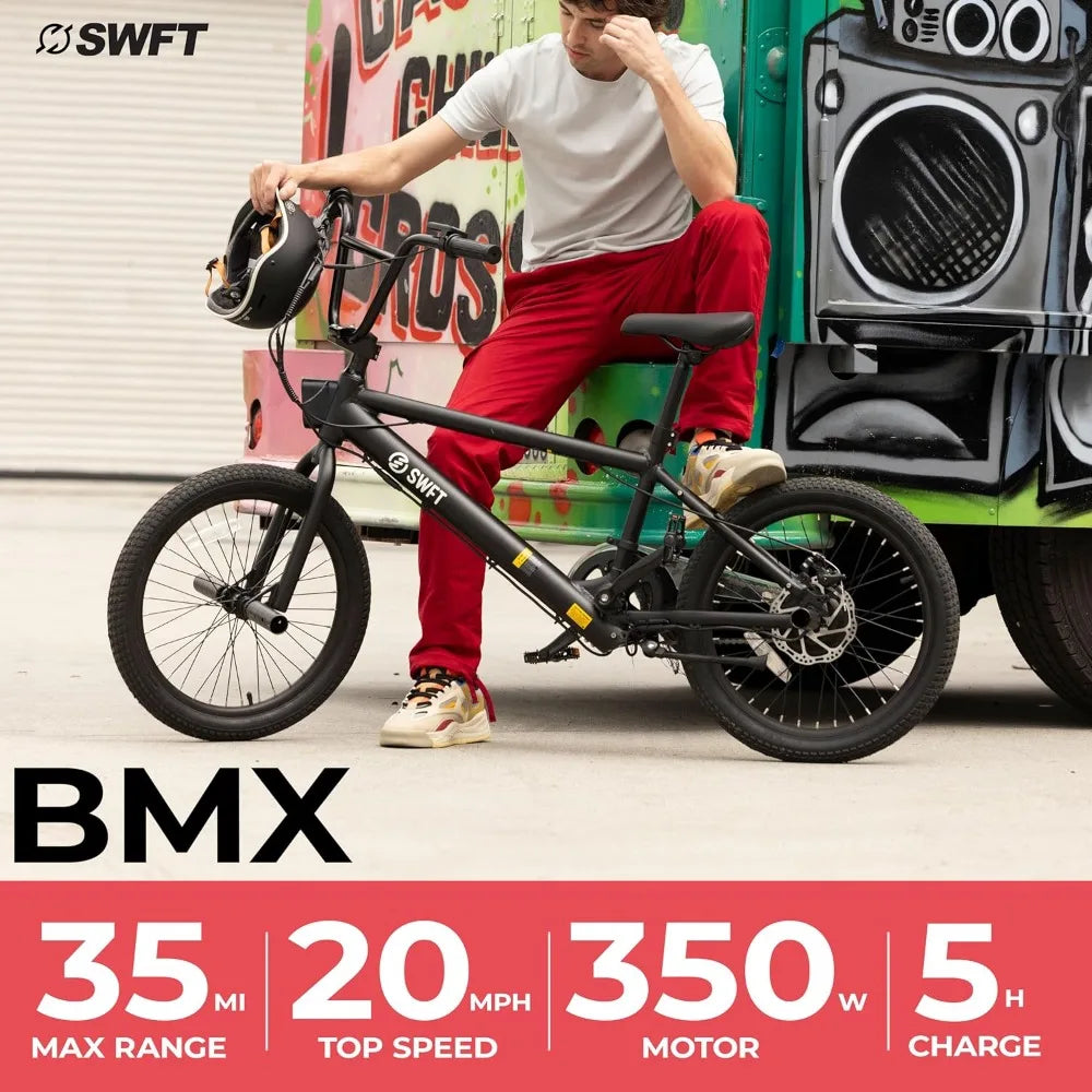 Electric BMX Bike- 35mi Operating Range, 20mph, 20” Performance Wheels, Front & Back Pegs, LCD-Display,