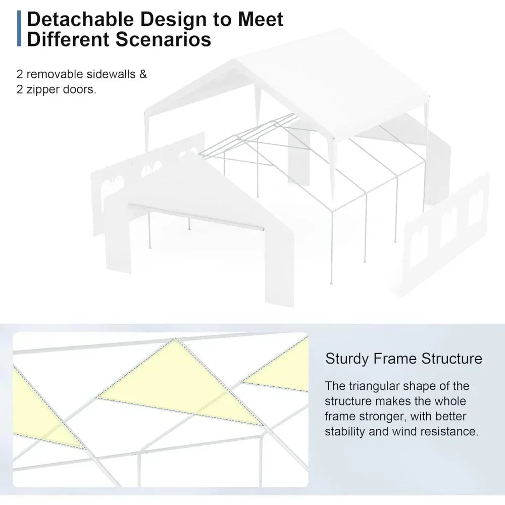 Canopy Tent 20x20 for Parties Heavy Duty Carport Large Portable Garage for Wedding, Party, Carport,Outdoor Activities ,White