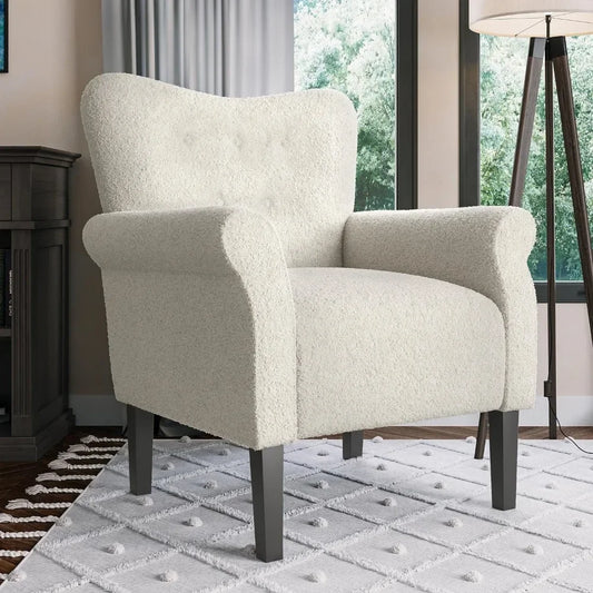 Accent Chairs for Living Room, Upholstered Wingback Chair Padded Armrest Single Sofa Club Chair, Wooden Legs High Back Armchair