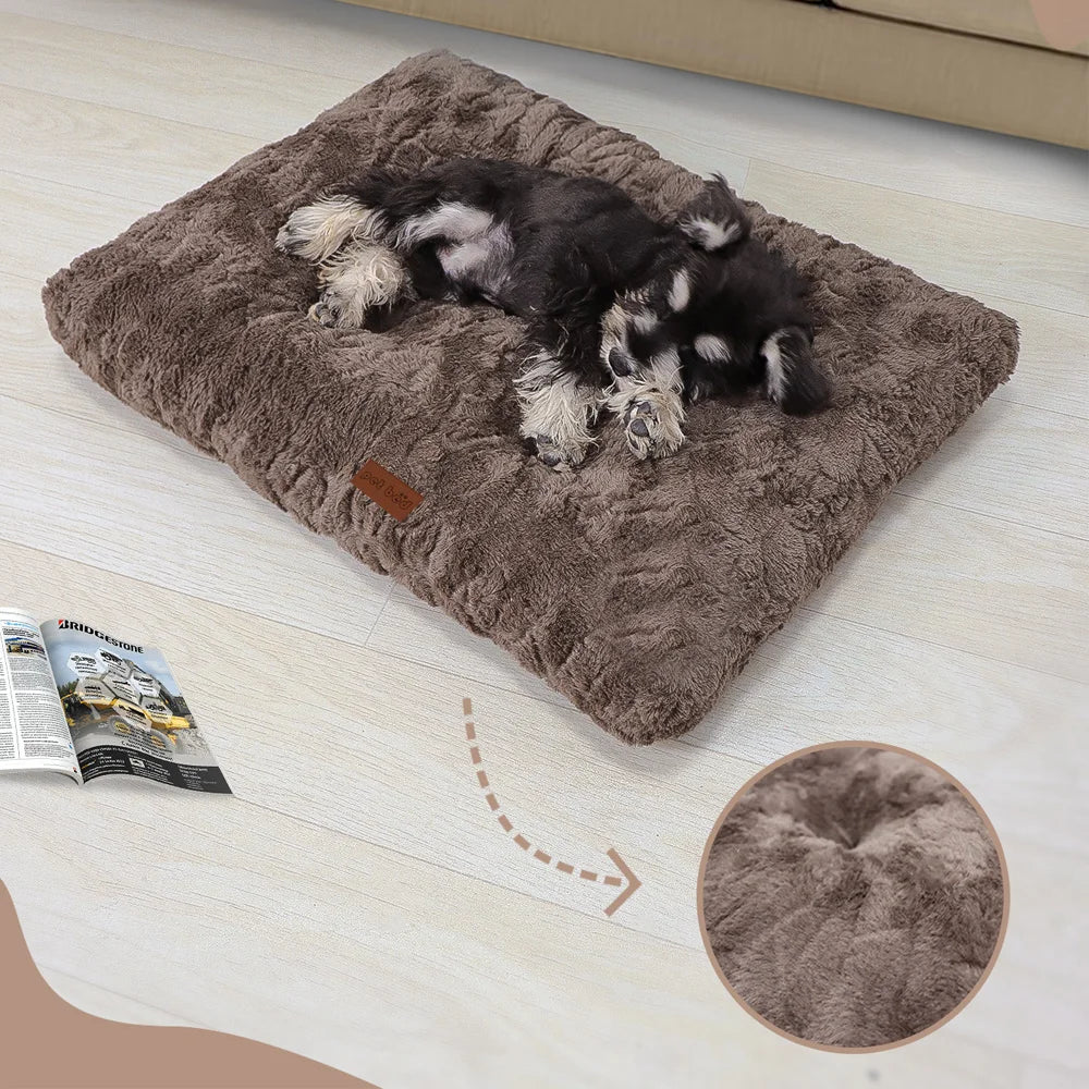 Dog Bed Pet Bed Washable Faux Fur Pet Crate Bed For Dog Anti-Slip Pet Mat Bed For Cat Fluffy Comfy Pet Sleeping Mat For Dog Mat