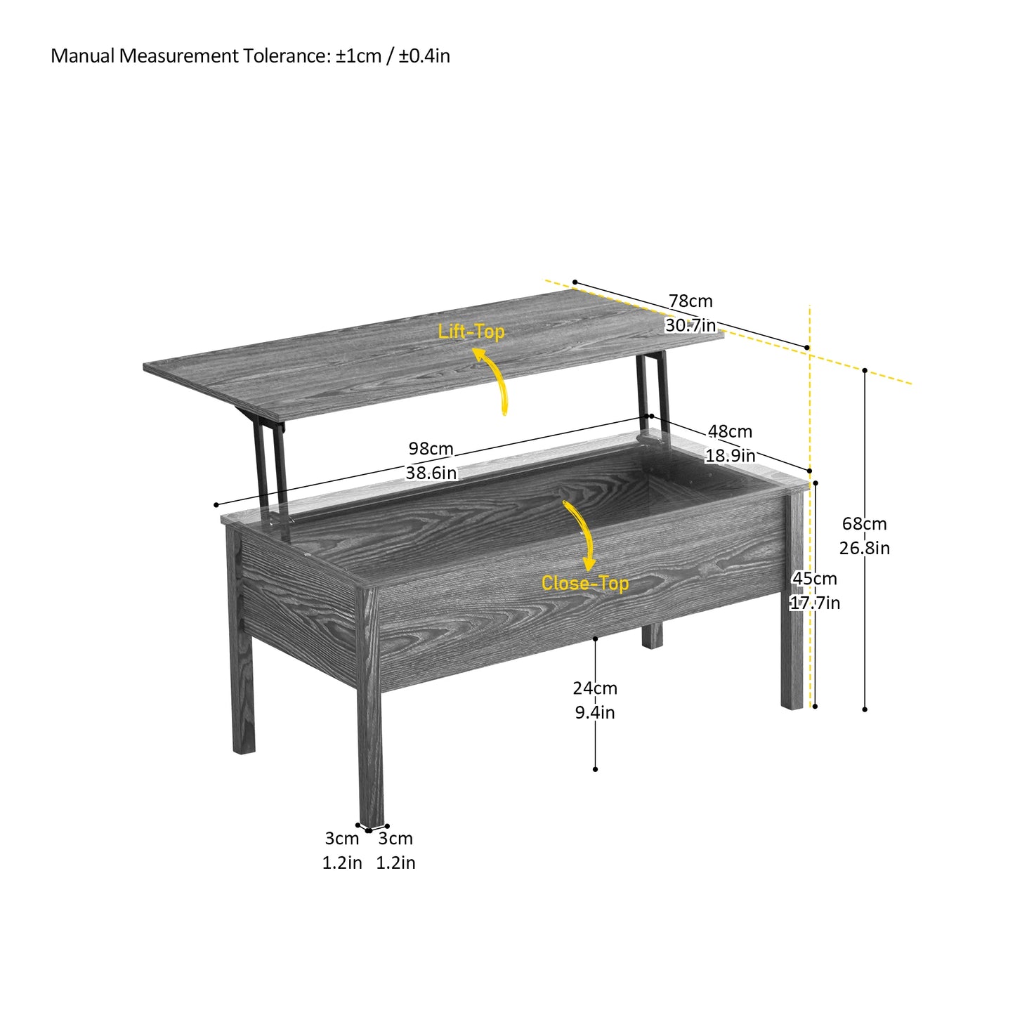 Coffee Table Storage Modern Minimalist Couchtisch Dark Grey Home Furniture Oak Living Room Lift-Top Coffee Table with Storage