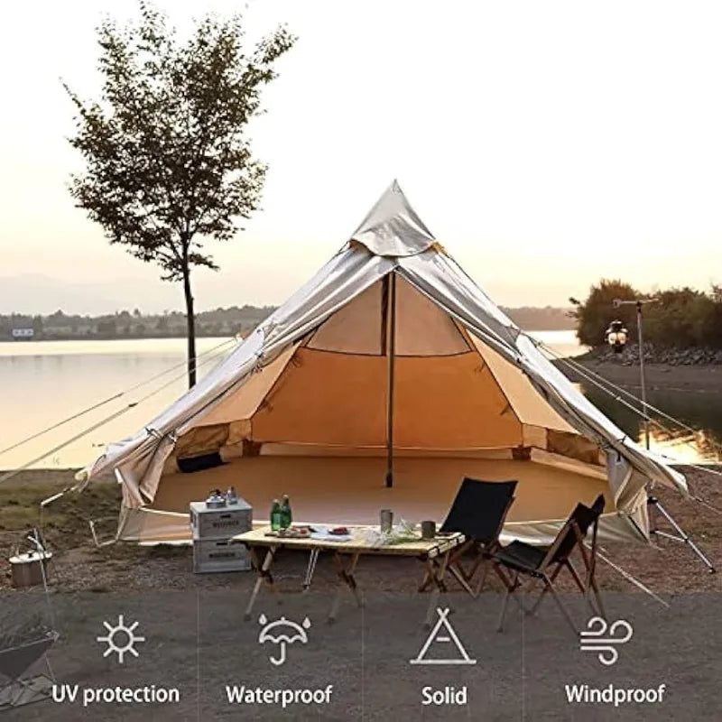 Baralir Outdoor Camping Tent Oxford Bell Tent Safari Tents Yurt Tent for Family with Cool Ventilation Mosquito Net Doors