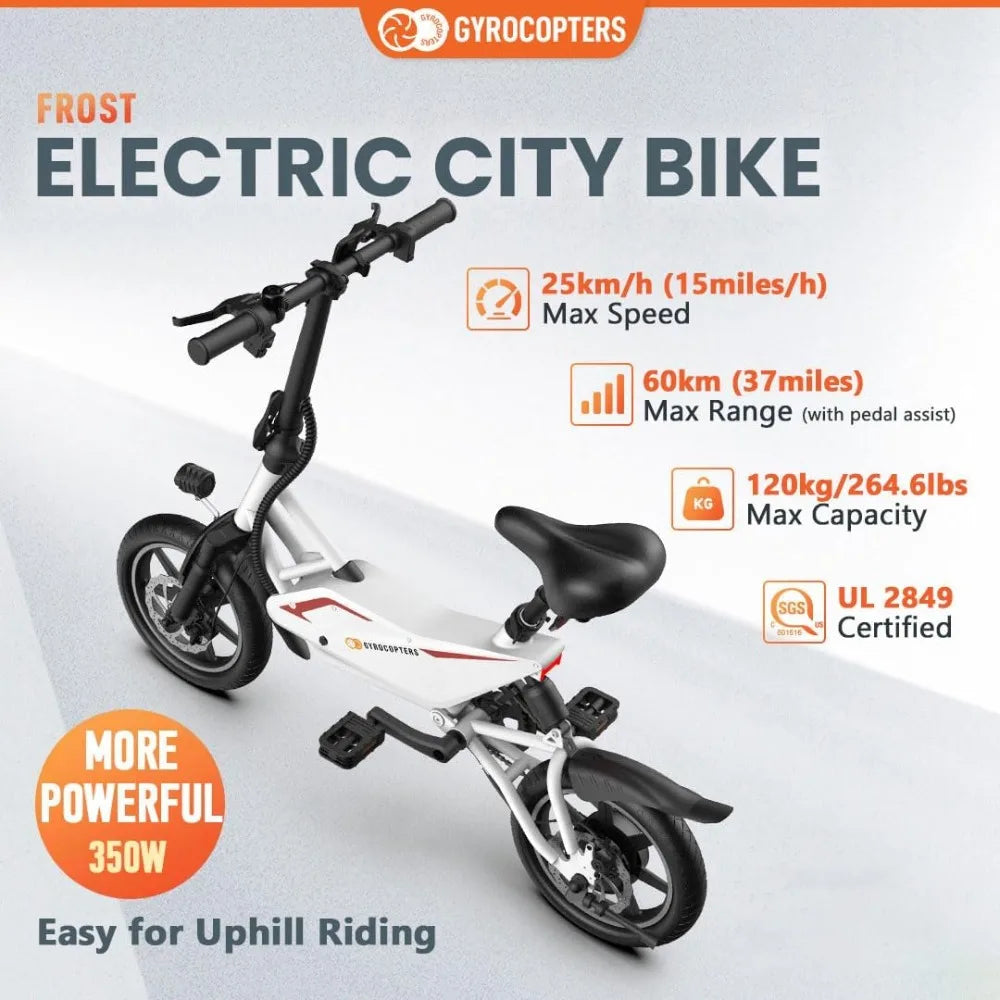 Frost Electric Bike for Adults/Teens 13+ | UL2849 Safe Folding Ebike 350W Brushless Motor | 14-inch Tires Compact Bike