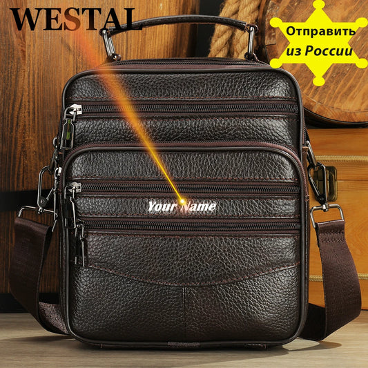 WESTAL Bag Men Leather Black Over The Shoulder Bags Designer Messenger Crossbody Bags for Men for Camera & ipad Handbag Man 7457